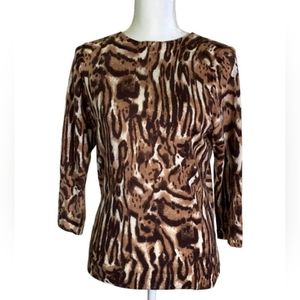 TALBOTS 100% Merino Wool Long Sleeve Crewneck Leopard Animal Print Sweater